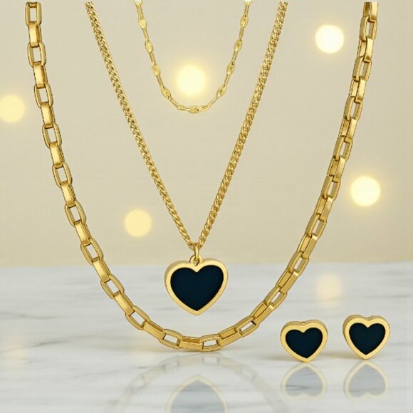 🆕️Elegant 18K Gold Plated Triple Layer Necklace & Heart Earrings Trendy Set ✨ - Picture 10 of 10